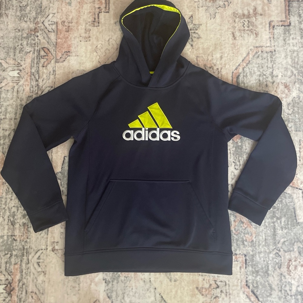 Adidas Dark Blue Hoodie with Bright Yellow Highlights Youth XL 18